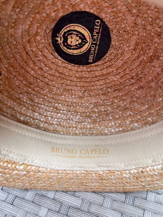 New Bruno Capelo Boater Italia Natural Straw Hat Green Red Ribbon S/M